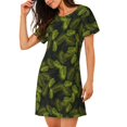 thumbnail image 2 of Balery Tropical Palm Leaves Fern Leaf Camisón de manga corta con cuello redondo para mujer, cómodo y elegante., 2 of 6