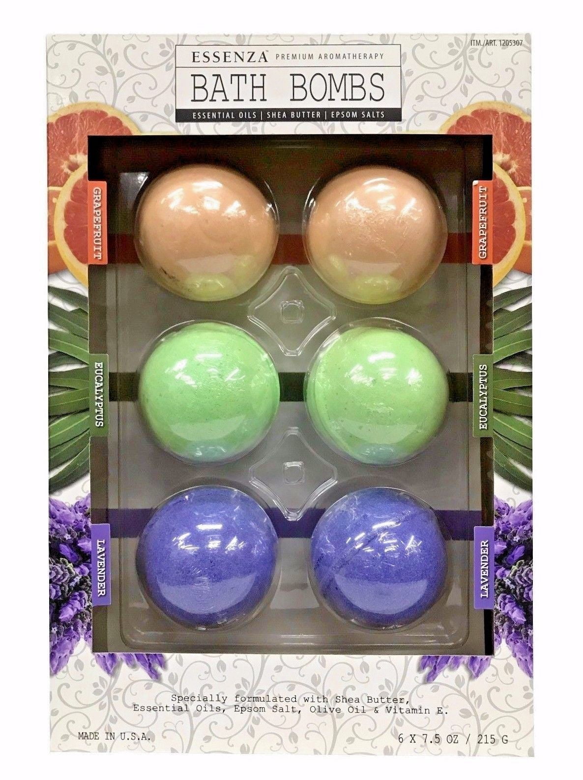 Essenza Premium Aromatherapy Bath Bombs Grapefruit/Eucalyptus/Lavender