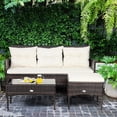 thumbnail image 4 of Gymax 3PCS Patio Rattan Sectional Conversation Furniture Set w/ Off White Cushions, 4 of 7