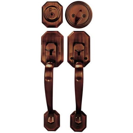 Constructor Cerberus Entry Door Lock Lever Handle Set with Deadbolt Single Cylinder Antique Copper