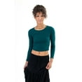 thumbnail image 2 of Green Double Ribbed Long Sleeve Crop Top - Casual Ribbed Knit Tee, 2 of 4