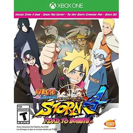 Naruto Shippuden: Ultimate Ninja Storm 4  Bandai/Namco  Xbox One  722674220491 With more than 13 million Naruto Shippuden: Ultimate Ninja Storm games sold worldwide  this series has established itself among the pinnacle of Anime & Manga adaptations to videogames! Naruto Shippuden: Ultimate Ninja Storm 4 Road to Boruto concludes the Ultimate Ninja Storm series and collects all of the DLC content packs for Storm 4 and previously exclusive pre-order bonuses! Not only will players get the Ultimate Ninja Storm 4 game and content packs  they will also get an all new adventure Road to Boruto which contains many new hours of gameplay focusing on the son of Naruto who is part of a whole new generation of ninjas. All Ultimate Ninja Storm 4 Content in One Edition - Includes the Ultimate Ninja Storm 4 game 3 DLC packs from the Season Pass (Gaara s Tale Extra Scenario Pack  Shikamaru s Tale Extra Scenario Pack  and the Sound Four Extra Playable Character s Pack)  the all new Road to Boruto DLC  and all the previously exclusive worldwide pre-order bonus content New Generation Systems - Road to Boruto will take players through an incredible journey of beautifully Anime-rendered fights! New Character Roster and Hidden Leaf Village - Additional playable characters including Boruto  Sarada  Hokage Naruto  and Sasuke (Wandering Shinobi) and a new setting of a New Hidden Leaf Village New Collection and Challenge Elements that extends gameplay
