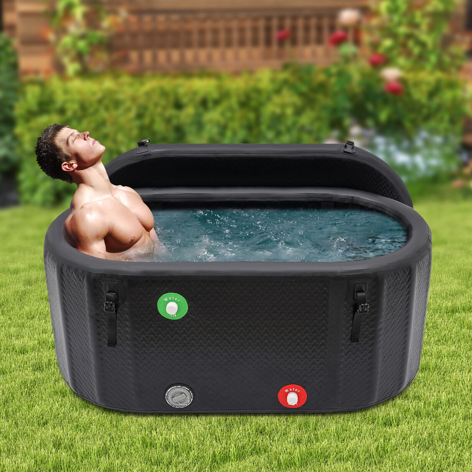 Haraisyo Oval Portable Inflatable Cold Plunge Ice Tub with Inflation Pump, 97.74 Gal, Temperature Range 23-104°F for Athlete Cold Water Therapy
