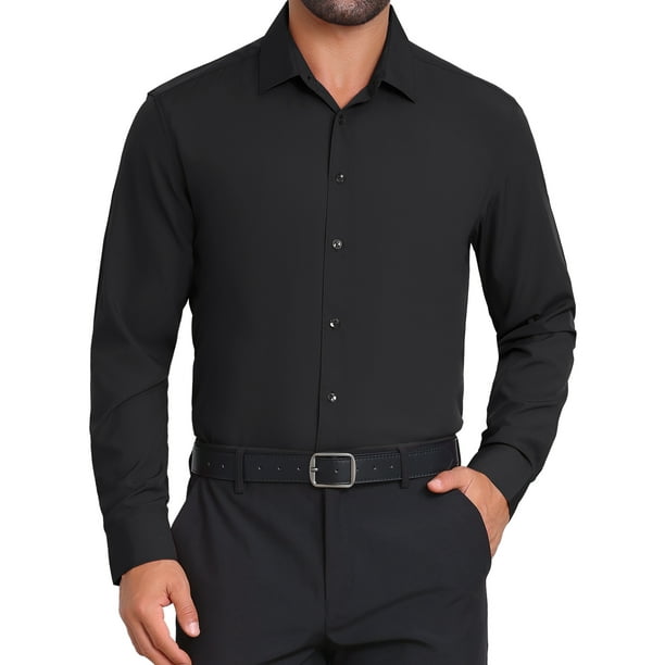 CAMISA DE NEGOCIO DE MANGA LARGA DE BOTONES PARA HOMBRE EN COLOR SÓLIDO XL NEGRO