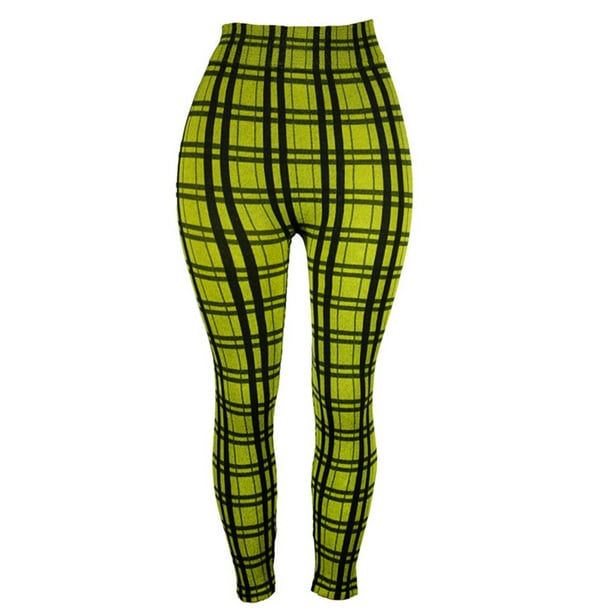 Leggings a cuadros para mujer, pantalones ajustados informales de cintura alta, pantalones pitillo estampados a cuadros elásticos para mujer