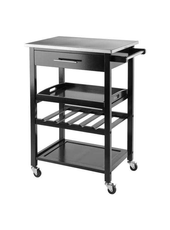 Winsome Wood Anthony Kitchen Utility Cart, Stainless Steel Top, Black Finish