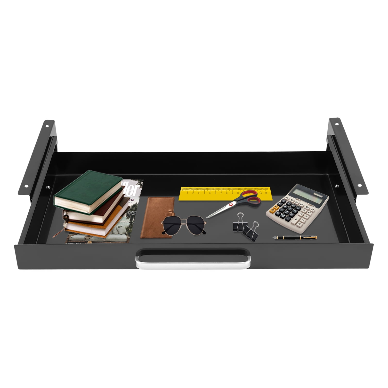 Black Under Desk Mounted Sliding Pull-out Drawer, Drawer Storage Organizer for Standing Desks, Pull-out Drawer