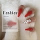 thumbnail image 4 of Cuadrado rojo prensado en las uñas copo de nieve brillante uñas postizas acrílicas cubiertas completas cortas compatibles con mujeres y niñas compatible con Navidad F Afortunado Sencillez, 4 of 5