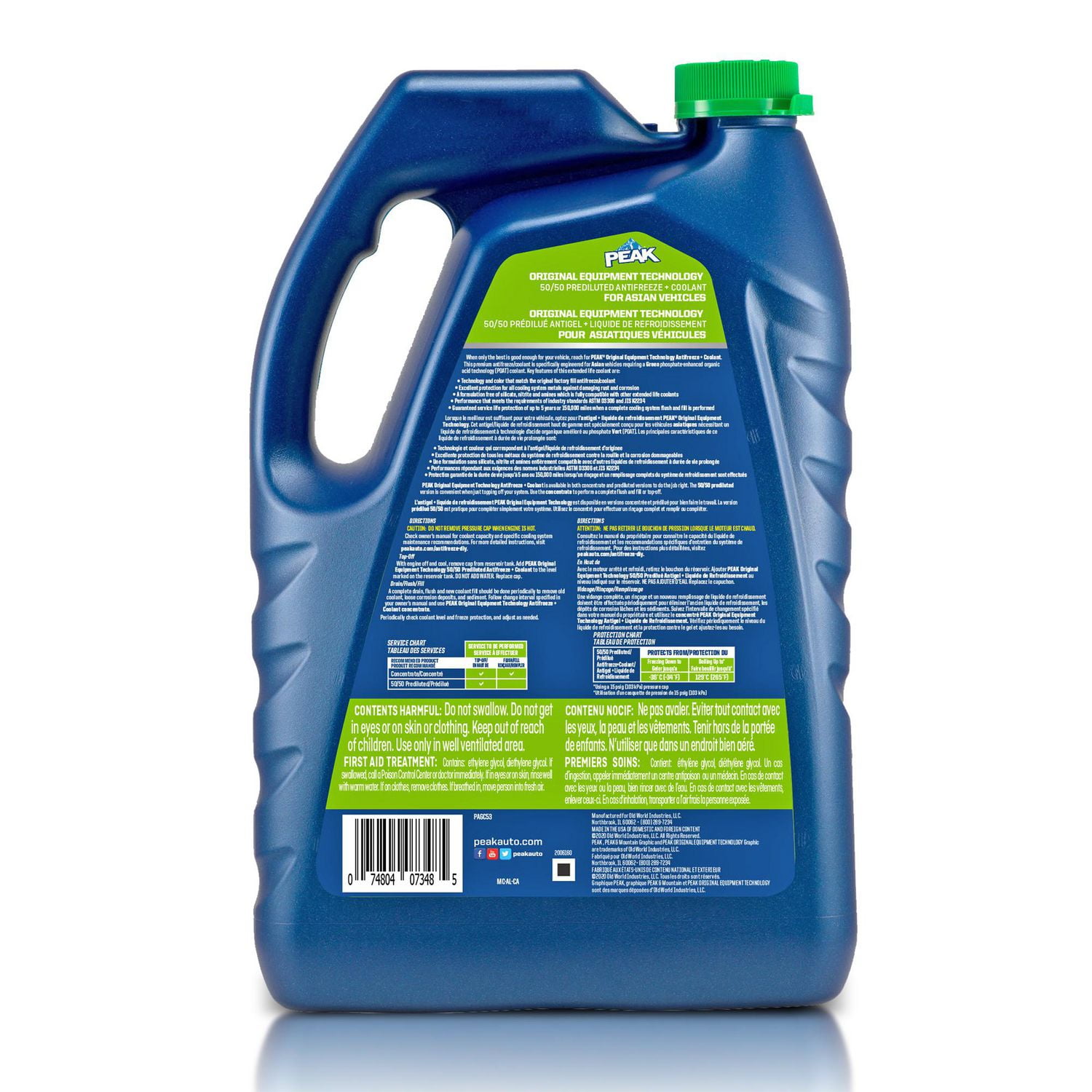 Peak® OET Vie Prolongée Vert 50/50 Pre-Diluted Antigel + Liquide de refroidissement pour Véhicules Asiatiques, 3,78 Liters