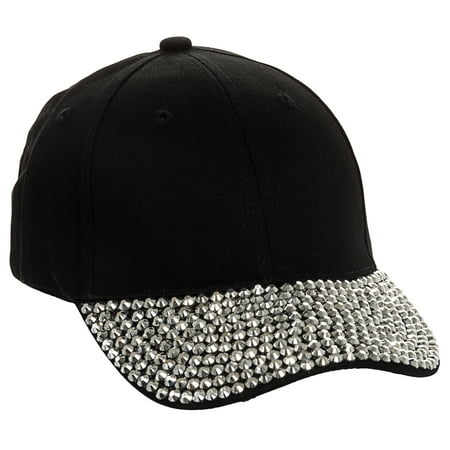 Crystal Case Studded Rhinestone Brim Adjustable Cotton Baseball Cap Hat