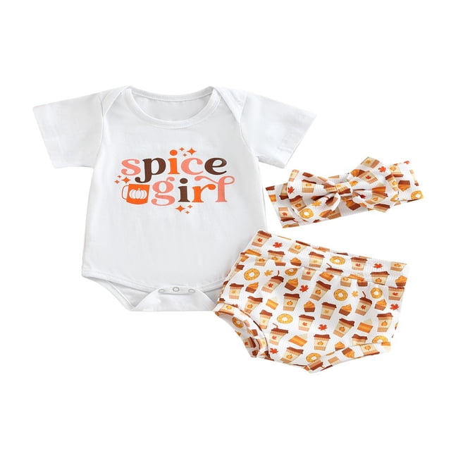 Ensemble de Vêtements de Récolte pour Bébé, Manches Courtes, Barboteuse à Imprimé Citrouille/lettre + Short Triangle à Imprimé + Bandeau à Nœud