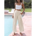 thumbnail image 4 of Women's Cotton Linen Summer Palazzo Pants Flowy Wide Leg Beach Trousers with Pockets, 4 of 10