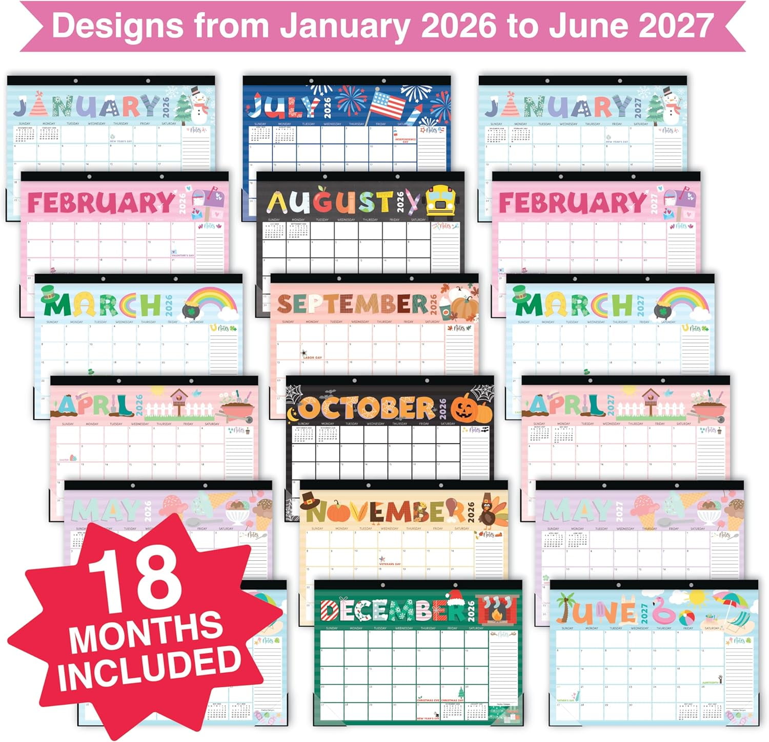 Large Teacher Desk Calendar 2026-2027 - Desktop 2026, 18-Month Calendars for Home, Office & Classroom, Cute Classroom Must Haves, Appreciation Gifts