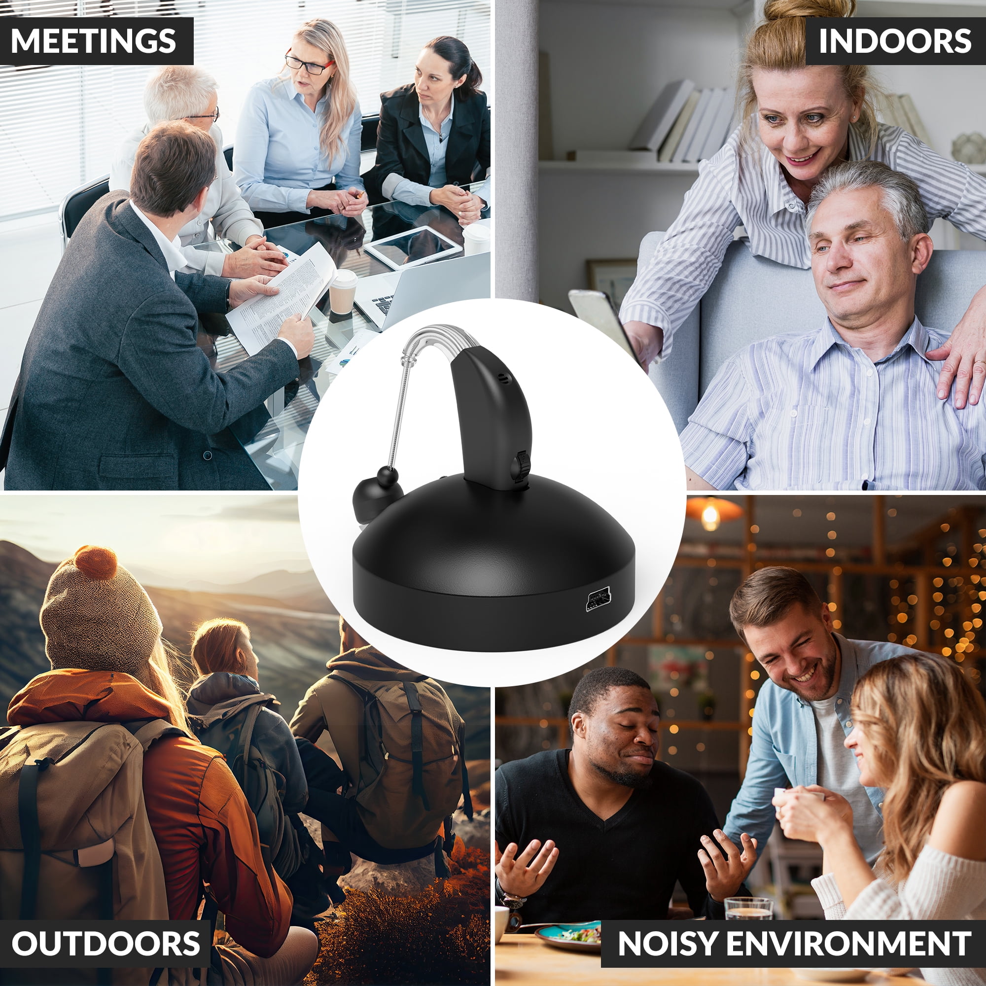 MEDca Rechargeable Hearing Aid for Seniors, Personal Sound Amplifier, Black - Single Ear