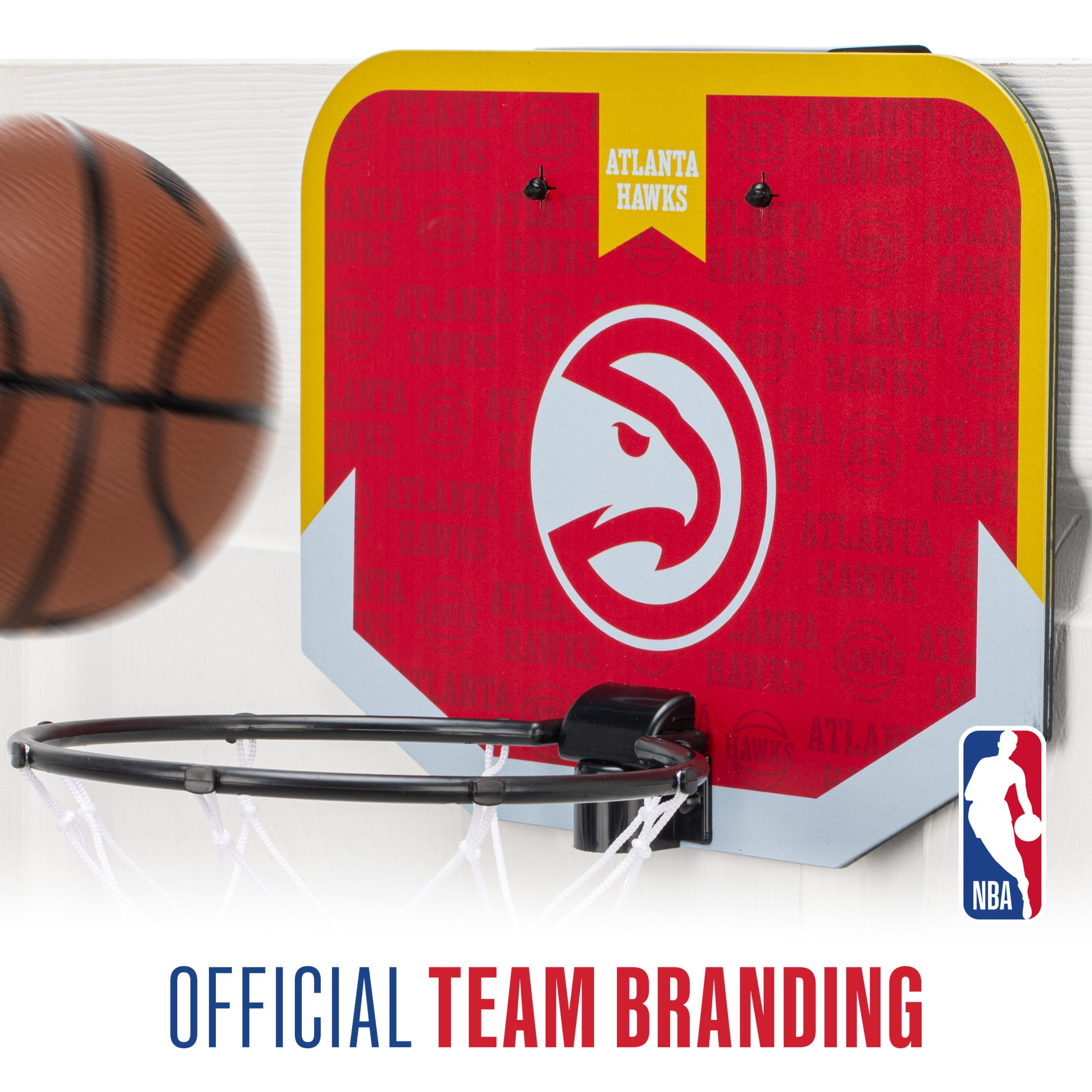Franklin Sports NBA Atlanta Hawks Mini Over the Door Basketball Hoop - Kids Indoor Mini Basketball Hoop with Basketball - NBA Fan Shop Mini Hoop for Bedroom + Office - Over the Door Mini Hoop Set
