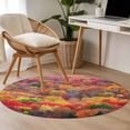 thumbnail image 4 of Round Rugs 4Ft, Red Orange Green Forest Round Area Rug Washable Indoor Throw Carpet, Fall Botanical Tree Maple Leaf Soft Non Slip Circle Rug for Kitchen Nursery Room Home Decor Aesthetic, 4 of 8