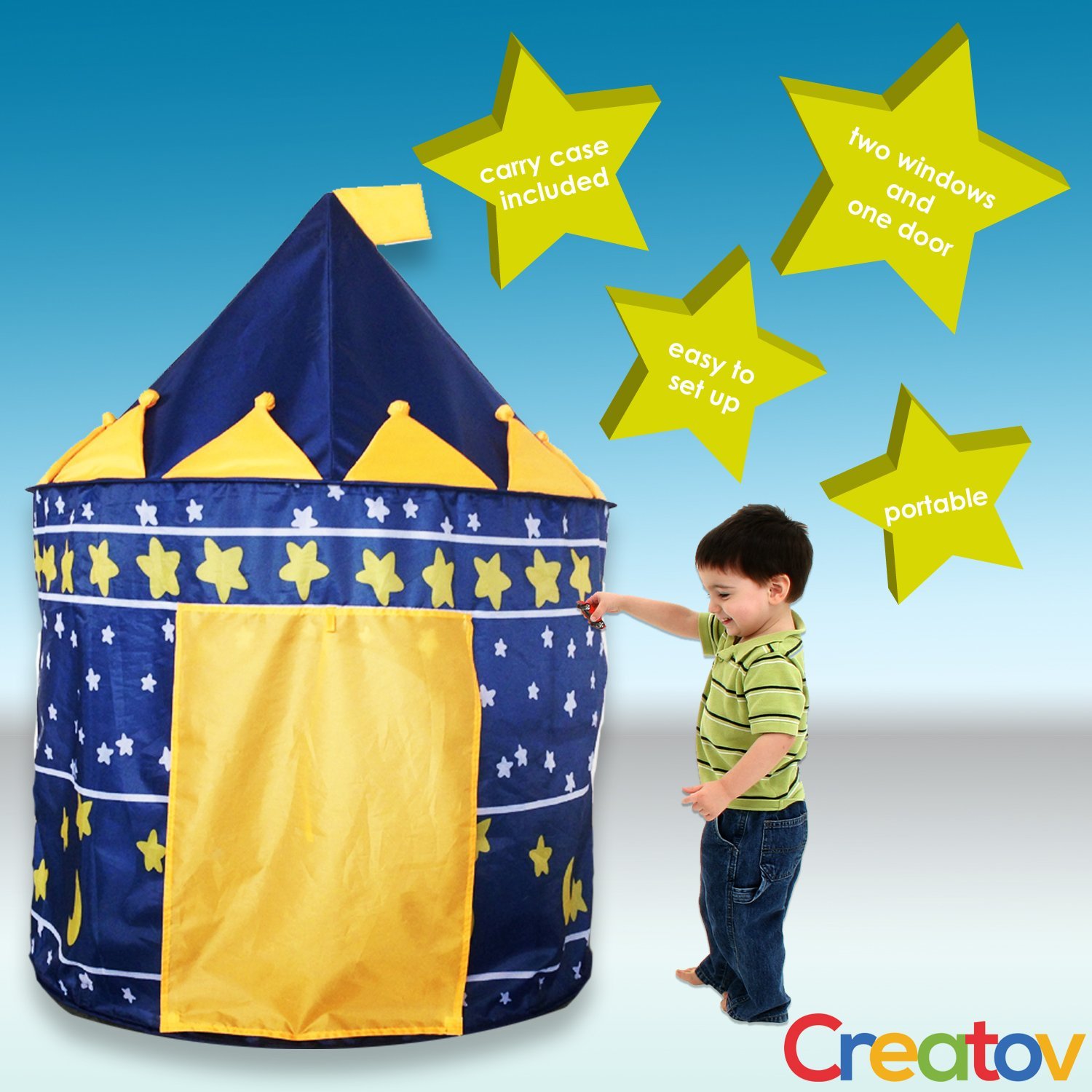 Children Play Tent Boys Girls Prince House Indoor Outdoor Blue Foldable Tent with Case by Creatov - image 2 of 2
