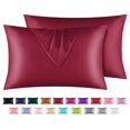 thumbnail image 1 of Funda de almohada de seda satinada Astarin para cabello, tamaño estándar, color vino, paquete de 2 fundas de almohada de satén con cierre de sobre, 50 x 66 cm, 1 of 7