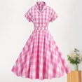 thumbnail image 1 of Vestido a cuadros con botones para mujer elegante vestido midi fruncido jersey vestido vintage de verano, 1 of 9