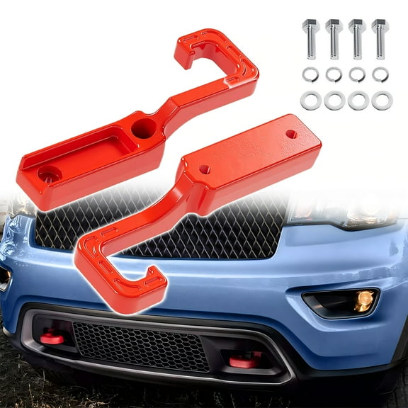 Front Steel Red Tow Hooks Kit For 2015-2023 Grand Cherokee WK2 Powder Coated