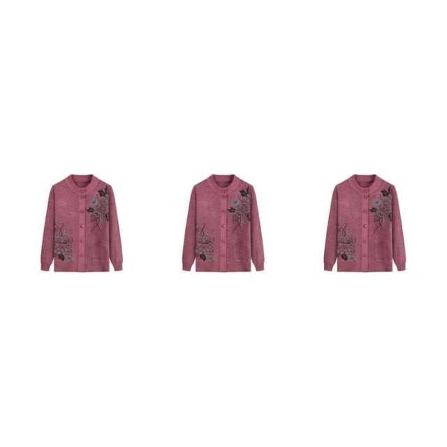 kurtrusly Elderly Women Knit Sweater Wide Application And Exquisite Workmanship Warm Spring Autumn Sweater pink 3Set
