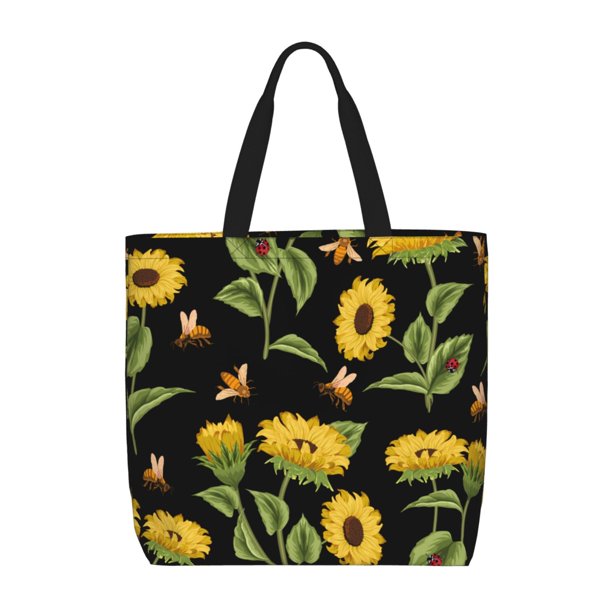 Balery Bees and Sunflowers Bolsa de Mano para Mujeres con Cremallera, Bolsa de Gimnasio con Compartimentos, Bolsa para Laptop, Bolsa para Trabajo