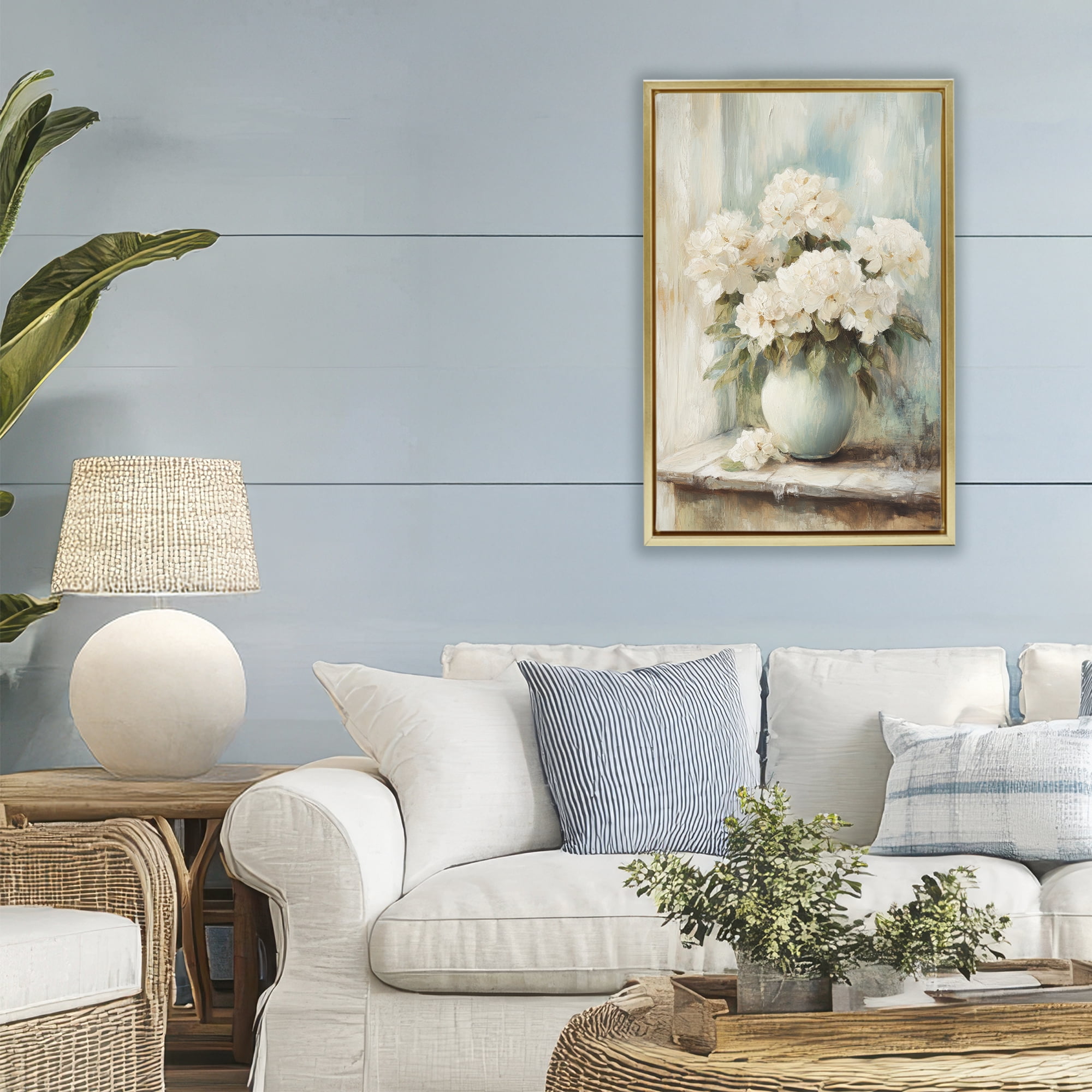 Stupell Industries Mantle Arrangement of Soft Blossoms Gold Framed Floater Canvas Wall Art, design by Petal Prints Design