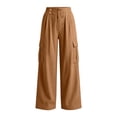 thumbnail image 4 of Hzzrkos Women Casual Fashion Loose Solid Color High Waist Long Cargo Pants With Side Pockets for Daily Wear Outdoor Travel Lounge Outfit Coffee XL, 4 of 8