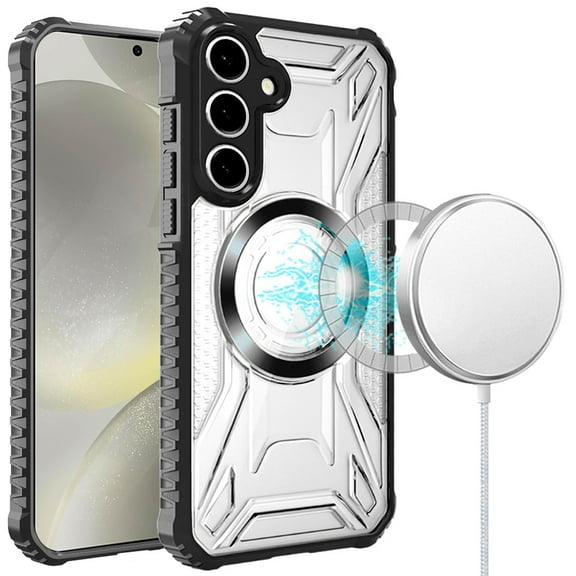 For Samsung Galaxy S25 /S24 Magnetic Circle Transparent Rugged Hybrid MagSafe Compatible Pattern Clear Shockproof Frame Bumper Cover, XPM Phone Case [Black]
