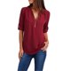 thumbnail image 2 of Camisa Blusa De Manga Larga Con Cremallera Superior Para Mujer Paño Casual Con Cuello En V, Rojo Vino, S Noticed AP002124-41, 2 of 3