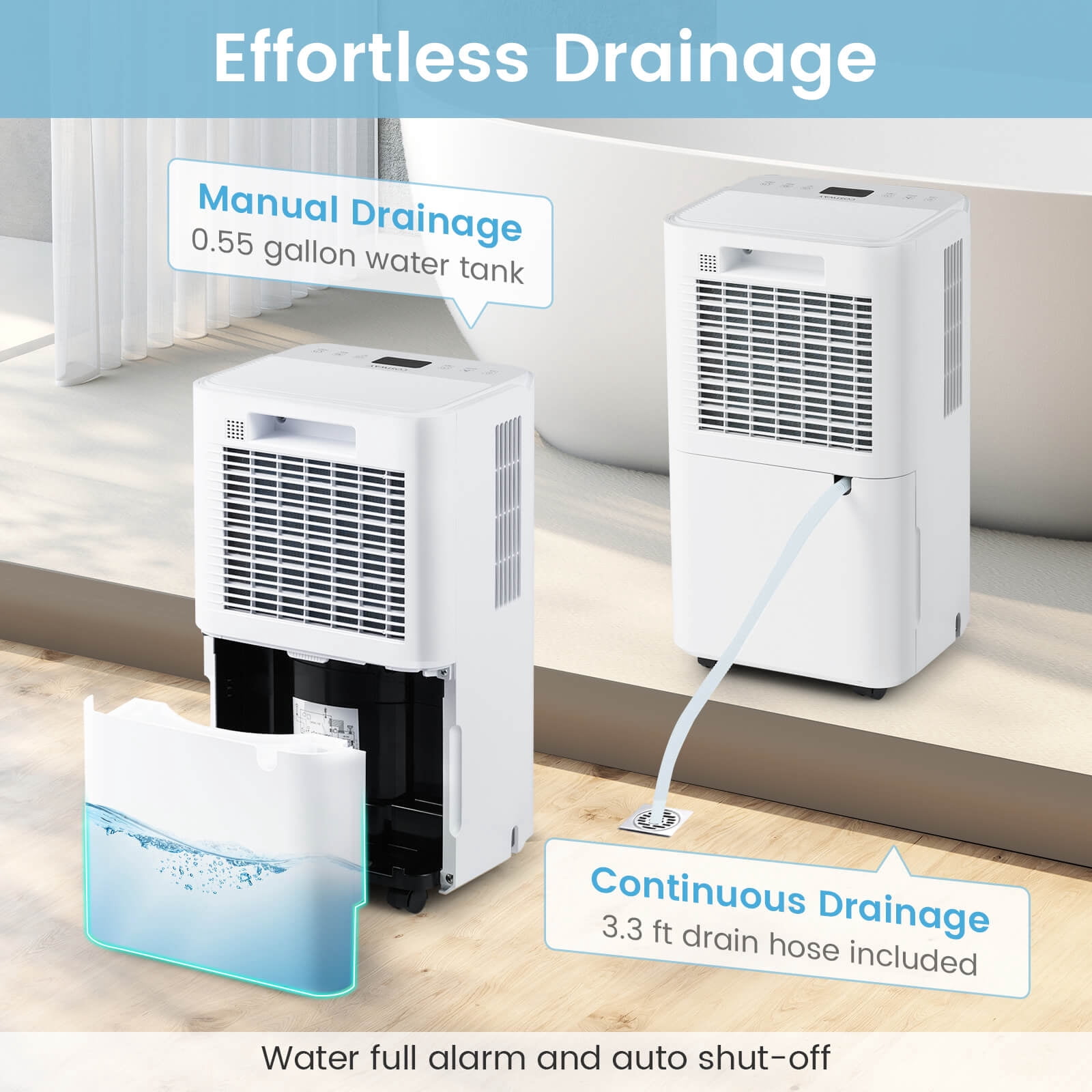 Costway 9 Pints(DOE) Dehumidifier for Home 2000 Sq.Ft Portable Dehumidifier for Bedroom 2000 sq.ft Coverage Area (MAX 32Pint at 95°F, 90%RH)