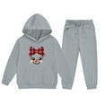 thumbnail image 5 of Gamivast Girls Christmas 2 Piece Outfits Snowman Face Bow Print Hooded Sweatshirt and Joggers Set Fleece Lined Pullover Holiday Winter Warm Clothes, 5 of 5
