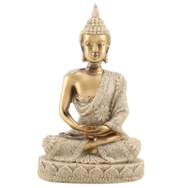 2024 Meditating Seated Buddha Statue Carving Figurine Craft for Home Decoration Ornament (Gold)