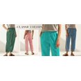 thumbnail image 5 of TEMOFON Womens Pants Cotton Linen Cropped Tapered Leg with Pockets Elastic Waistband Ankle Eyelet Hem Peacock Green M, 5 of 8