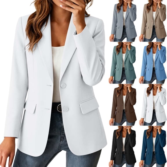 DYTTDG Women's Two-Button Blazer Jacket | Notch Lapel Long Sleeve Casual Workwear Outerwear with Pockets, Lightweight Office Blazer