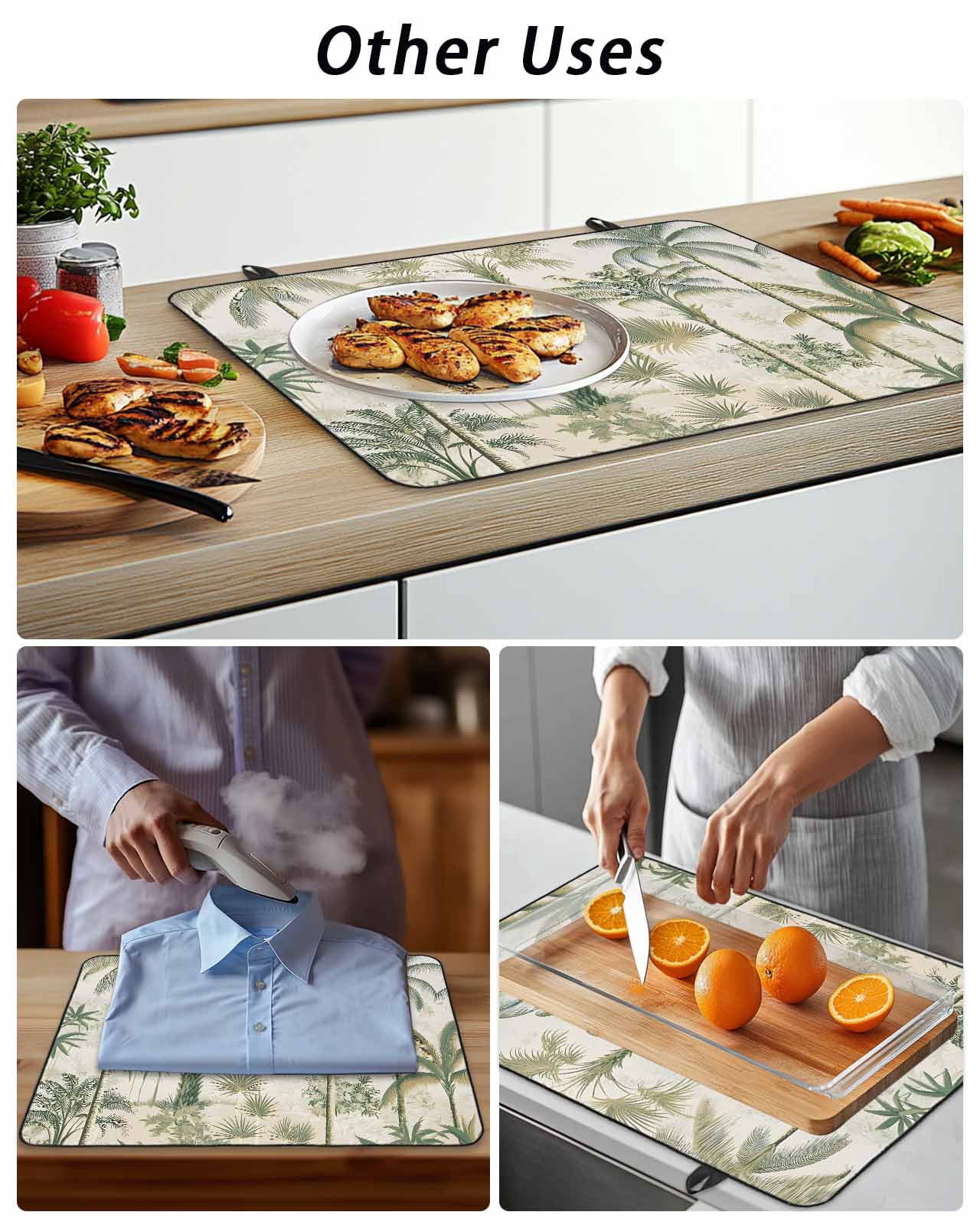 Stove Top Covers for Electric Stove, Palm Tree Glass Stovetop Cover Protector, Sage Green Tropical Nature Plant Watercolor Induction Cooktop Protector Oven Mat for Kitchen Countertop 24"x21"