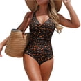 thumbnail image 2 of Minjewel Women's Tight Printed One-Piece Swimsuits, Cross Front Design & Tummy Control, Fashion Bathing Suit for Beach & Pool Vacation,Saffron M, 2 of 7