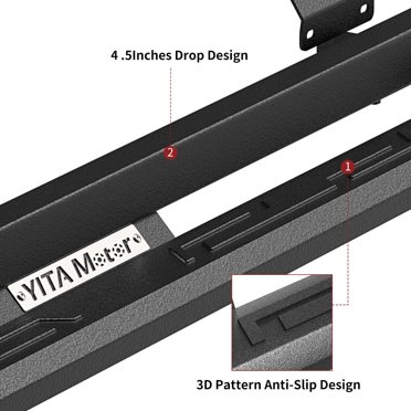 Motor-1 7-Inch Black Textured Running Boards - Side Step Nerf Bars For Ford F150 Crew Cab 2015-2022, Steel, MT1-2418LTZBPETS