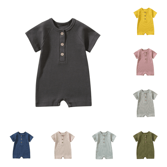Lovzfmll Solid Color Short Sleeve Romper for Toddlers, Snap Crotch Jumpsuit for Little Boys & Girls, Casual Sleep Outfits for 0-3 Months