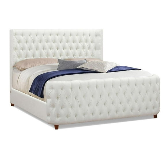Maklaine Mid-Century King Tufted Hardwood Bed in Antique White