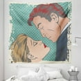 thumbnail image 1 of Kiss Tapestry, Man and Woman About to Kiss Pop Art Comics Retro Style Halftone Grunge, Fabric Wall Hanging Decor for Bedroom Living Room Dorm, 5 Sizes, Turquoise Cream, by Ambesonne, 1 of 1