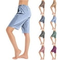 thumbnail image 5 of Xuniizn Pajama Shorts for Women Striped Drawstring Stretch High Waisted Summer Casual Bermuda Shorts Plus Size Straight Wide Leg Pants, S-5XL, 5 of 5