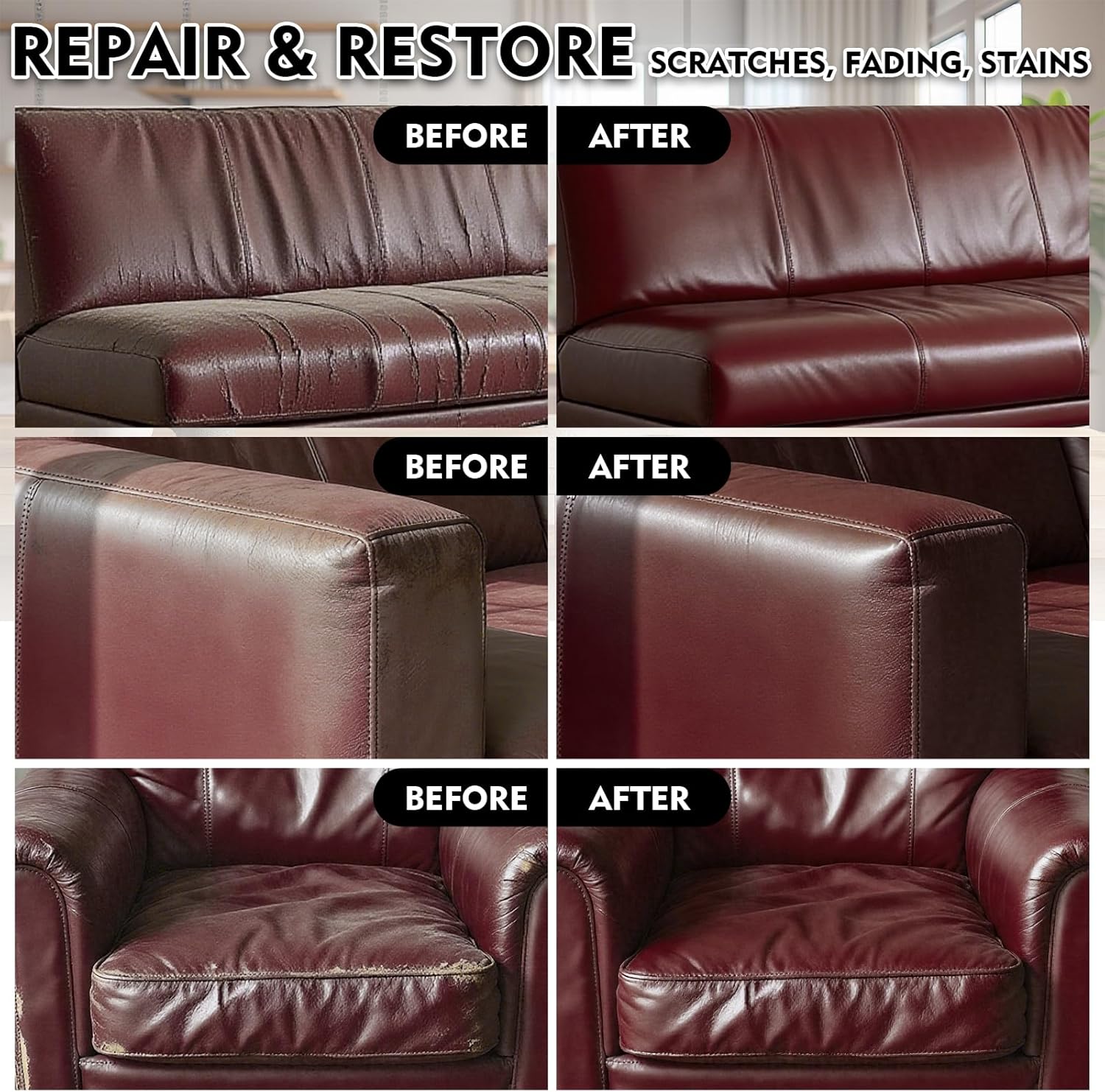 JJEAN-Maroon Leather Recoloring Balm, Leather Repair Kit for Furniture,Leather Dye Couch Paint and Repair,Leather Scratch Remover,Leather Color Restorer for Couches Car Seats Purses Shoes