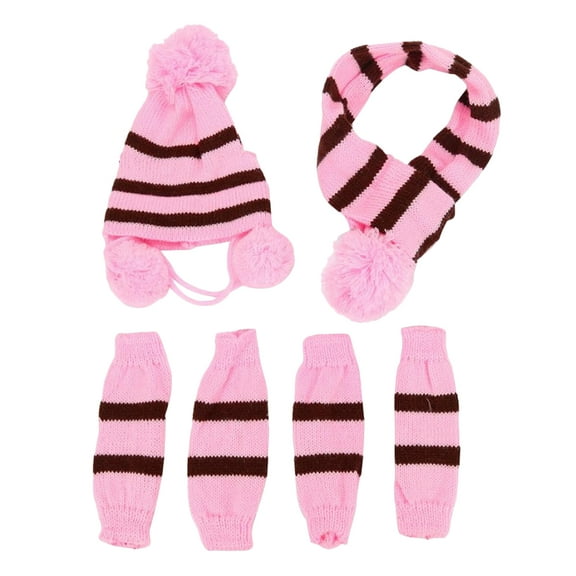 1 Set Knitted Winter Dog Scarf and Hat Warm Pet Clothes Festival Accessories Size XXS Brown