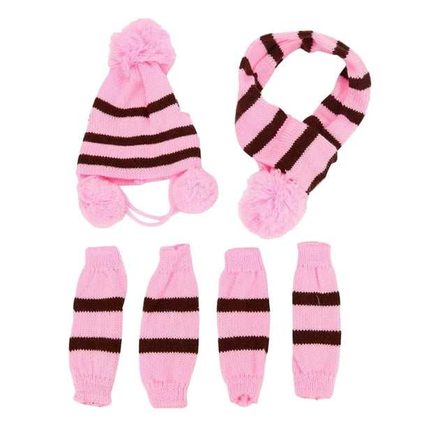 FELTECHELECTR 1 juego de gorro y bufanda de punto para perro, disfraz cálido para perro, ropa de fiesta para mascotas, accesorios de invierno, talla XXS, rosa y marrón