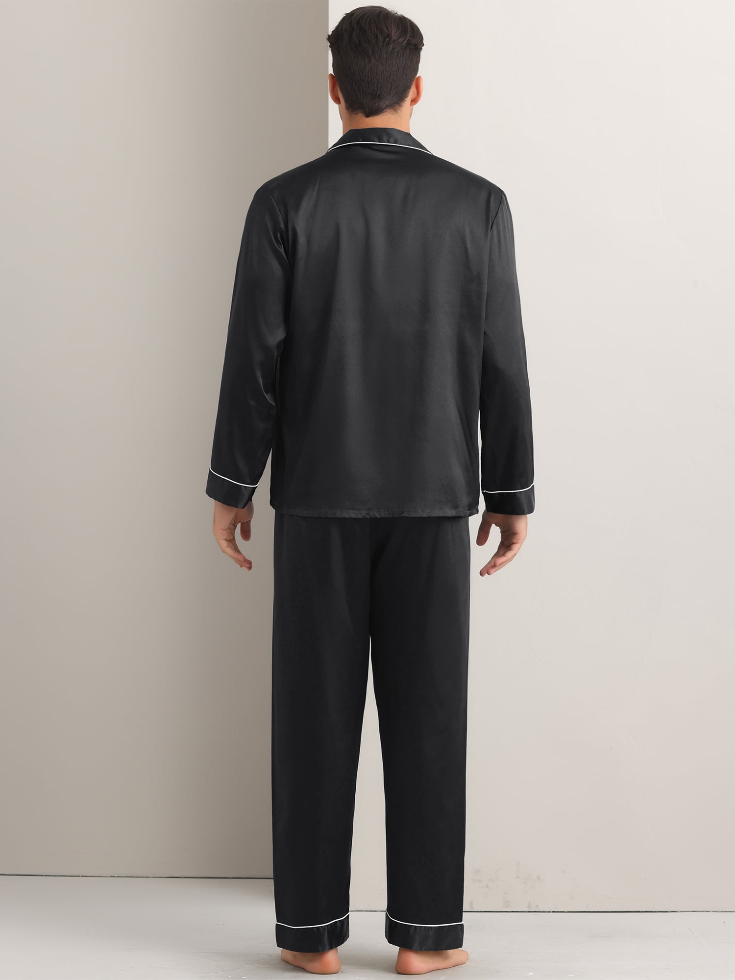 DARING DIVA Men's 2-Piece Homewear Button Down Long Sleeve Shirt XL Black