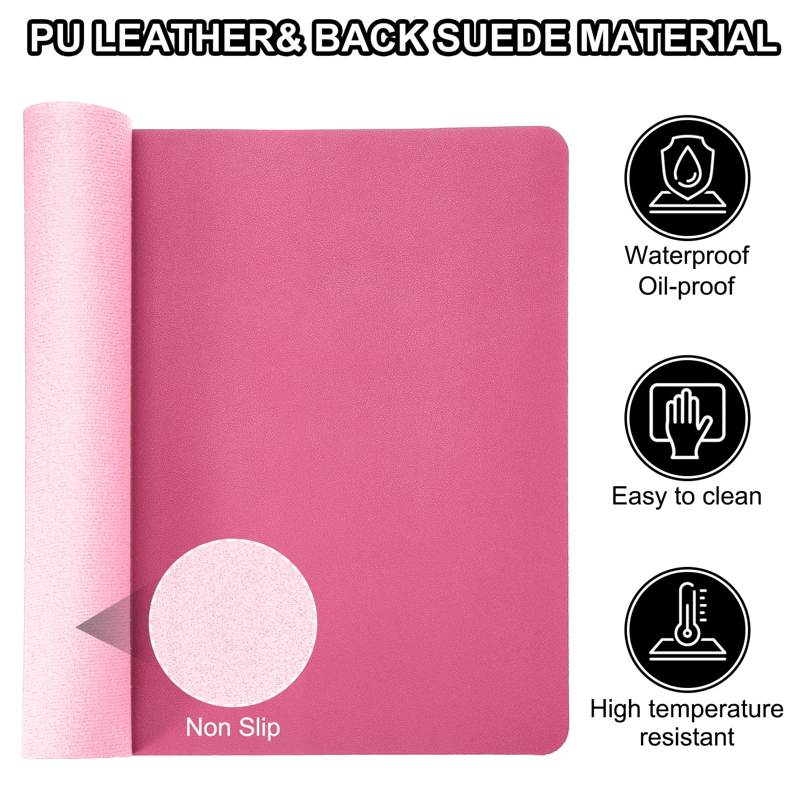 Uxcell 35"x17" Large Desk Mat, PU Leather Dual Side Large Desk Pad, Rose Red