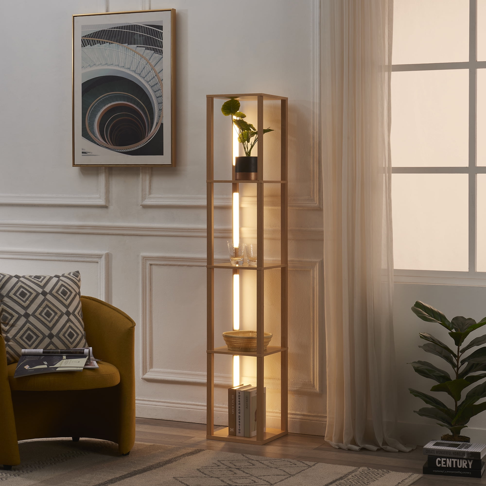 FENLO Fancy Dimmable Floor Lamp with Shelves, LED Floor Lamp for