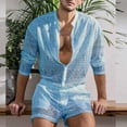 thumbnail image 4 of Neinkie 1 Set Autumn Men Top Shorts Hollow Out Solid Color Lace See Through Outfit for Wedding Night, 4 of 7