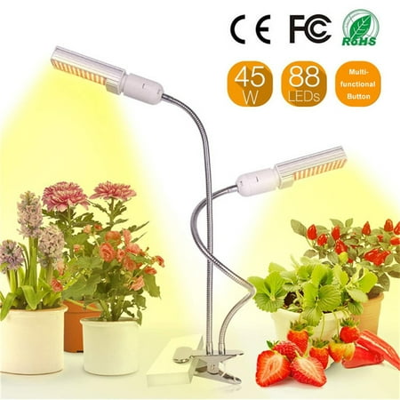 LED Grow Light for Indoor Plant Sun-like Full Spectrum Plant Grow LED Bulb E26/27 45W Timer Function Dual-head Gooseneck Strong Clip Replaceable Bulbs for Houseplants Orchids Crops Succulent Plant (Best Grow Lights For Orchids)